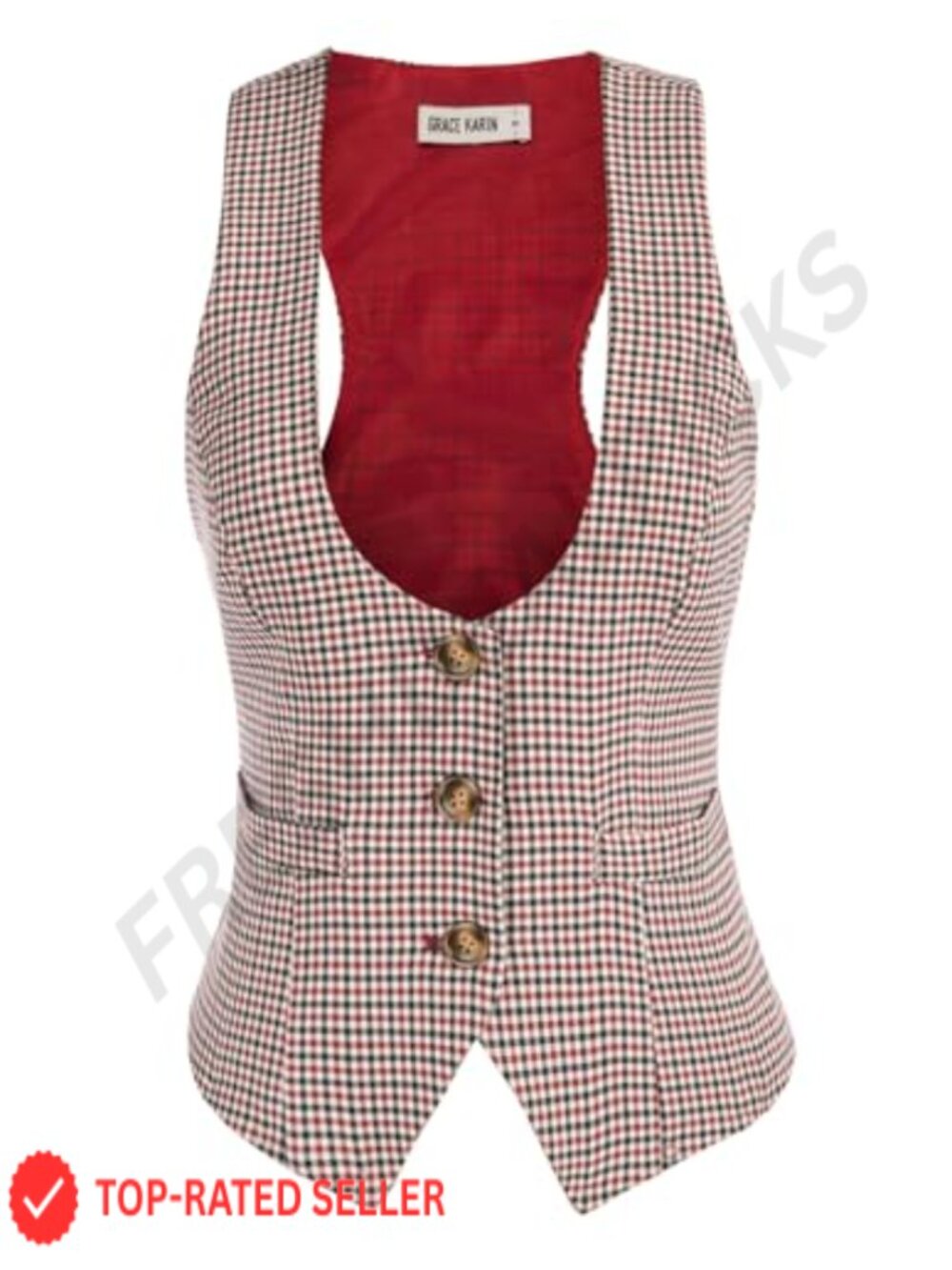 Sleeveless Button Front Waistcoat Vest with Pockets